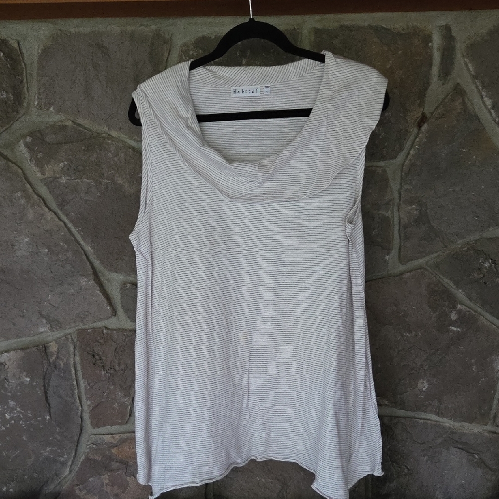 Habitat Sleeveless Cowl Neck Striped Tank in Light Gray and White